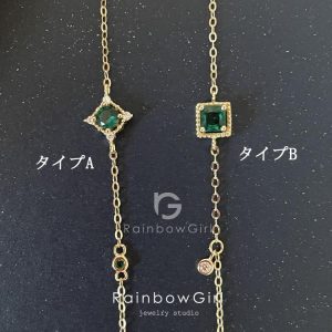 RainbowGirl（アクセサリー） 誕生日 母の日 ブレスレット レディース  エメラルドカラー/極細 チェーン 重ね付け/上品 14kゴールド 彼女 妻 娘 女性 20代30代40代50代 人気